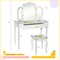 Girls Vanity Table and Chair Set with Tri Folding Mirror Storage Drawer White